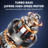 Close-up of a Turbo Bass Jufeng high-speed motor with visible gears and metallic components.