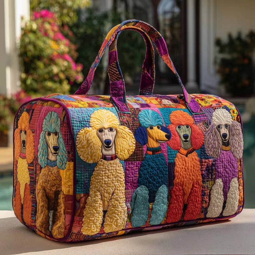 Poodle Print Quilted Travel Duffle Bag