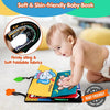 A baby book featuring a crinkle cloth and tummy time mirror for infants.