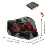 A black heavy-duty waterproof yard tractor cover shown with a folded black cover on top and the full cover laid out.