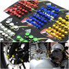 A set of 30 decorative bolt caps in red, blue, and gold colors for motorcycle screws.