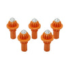A set of five orange replacement drivers for a battling top, featuring silver tips.