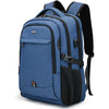 A blue laptop backpack with black accents and a padded shoulder strap.