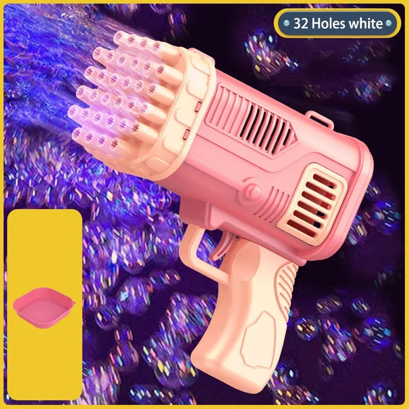 Rocket Bubble Gun with Lights - 32 Holes Automatic Blower for Kids