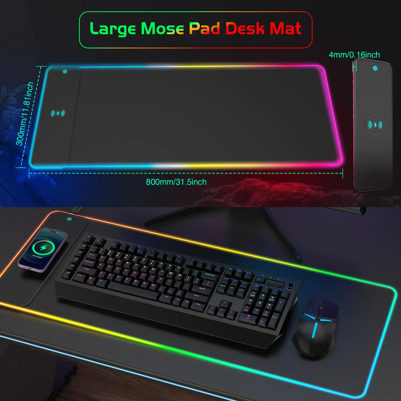 RGB Gaming Mouse Pad with 15W Wireless Charging
