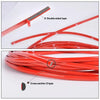 A flexible red PVC car bumper protection strip is shown with a cross-section D-type and double-sided tape.