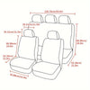 A diagram showing the dimensions of a universal 9-piece car seat cover set.