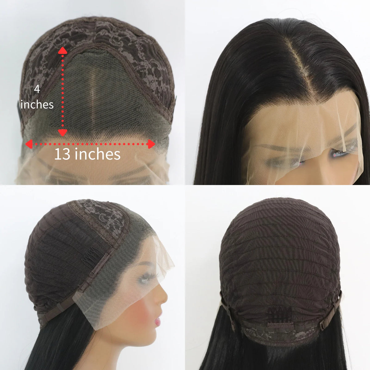 Perruque avec Front en Dentelle Lisse à Cheveux Synthétiques