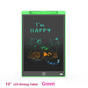 A green 12-inch LCD writing tablet displaying the text I'm happy and two cats.