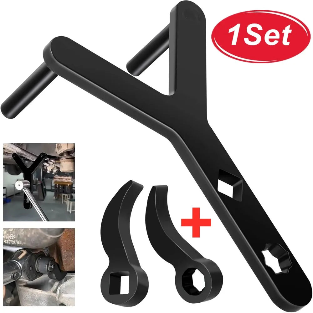 A black heavy-duty control arm pry tool kit showing a long lever and two curved pry tools.