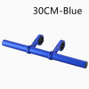 A blue aluminum alloy bicycle handlebar extender mount with two mounting brackets.