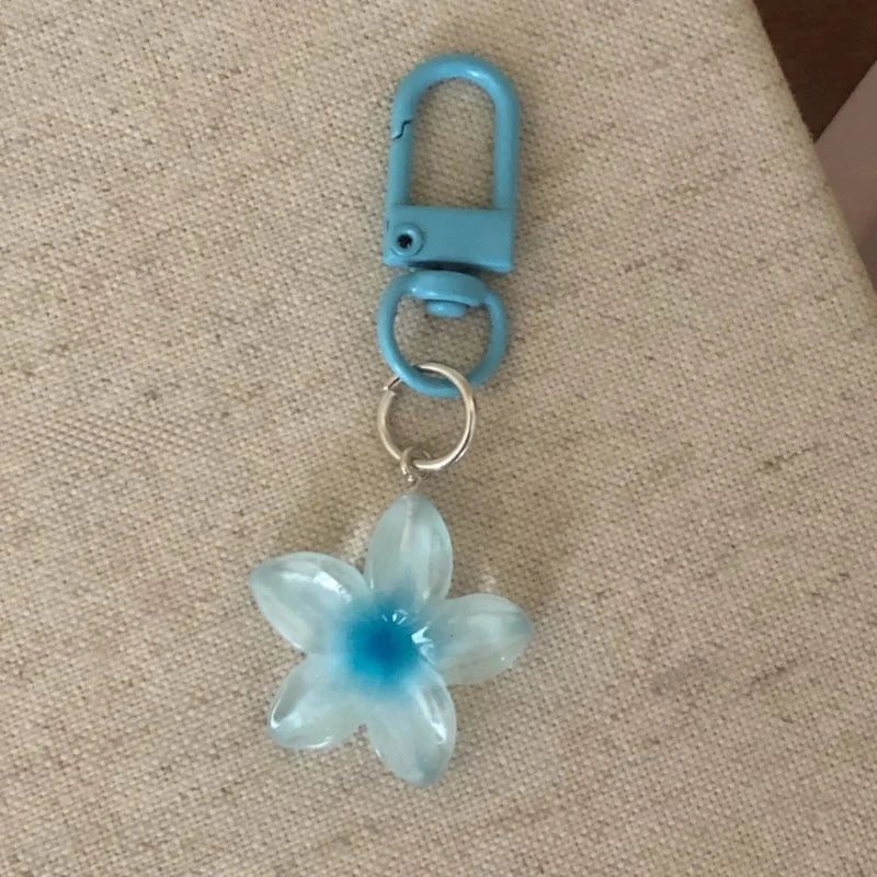 Transparent Floral Keychain with D-Buckle Charm
