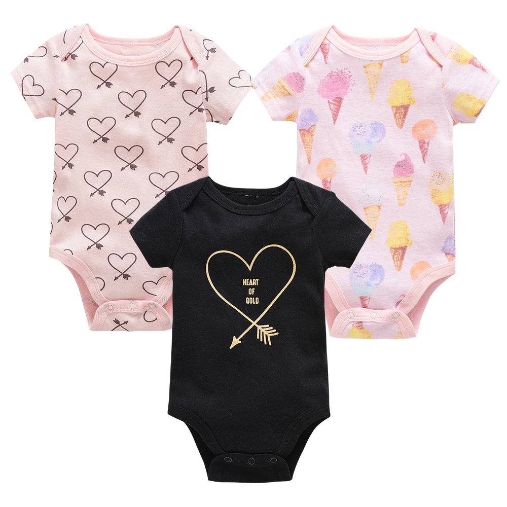 Cotton Short Sleeve Baby Bodysuits – Floral Print, 0-12 Months
