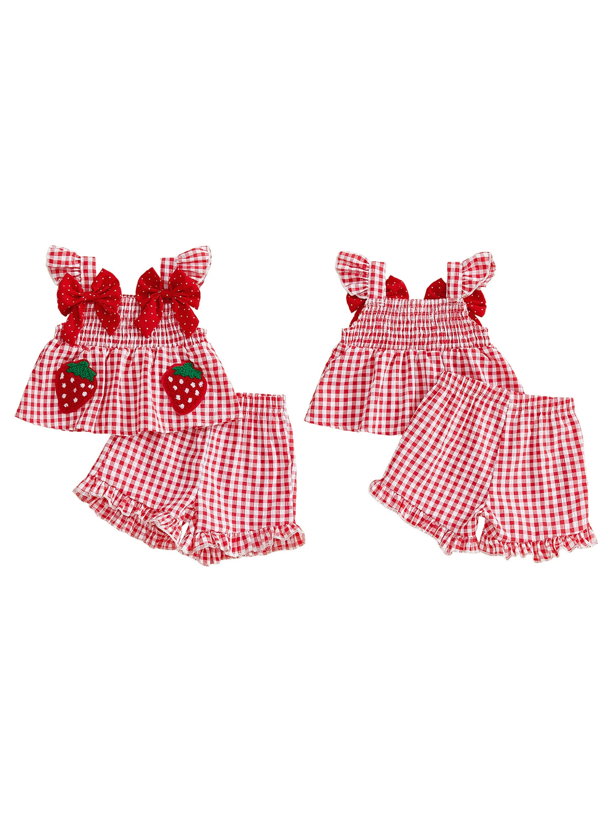 Strawberry Embroidered Plaid Tank Top and Shorts Set for Toddler Girls