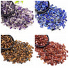 A collection of purple and blue crystal stone chips, along with brown and reddish-brown natural stone chips.