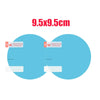A circular blue film for a car mirror with anti-fog and anti-reflective coating, measuring 9.5x9.5cm.