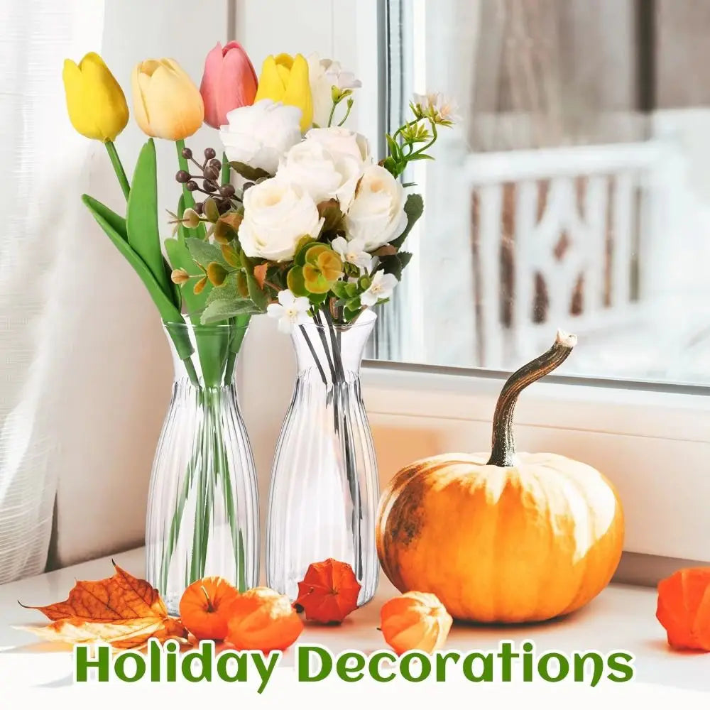 Clear Striped Plastic Flower Vase for Desk & Home Decor