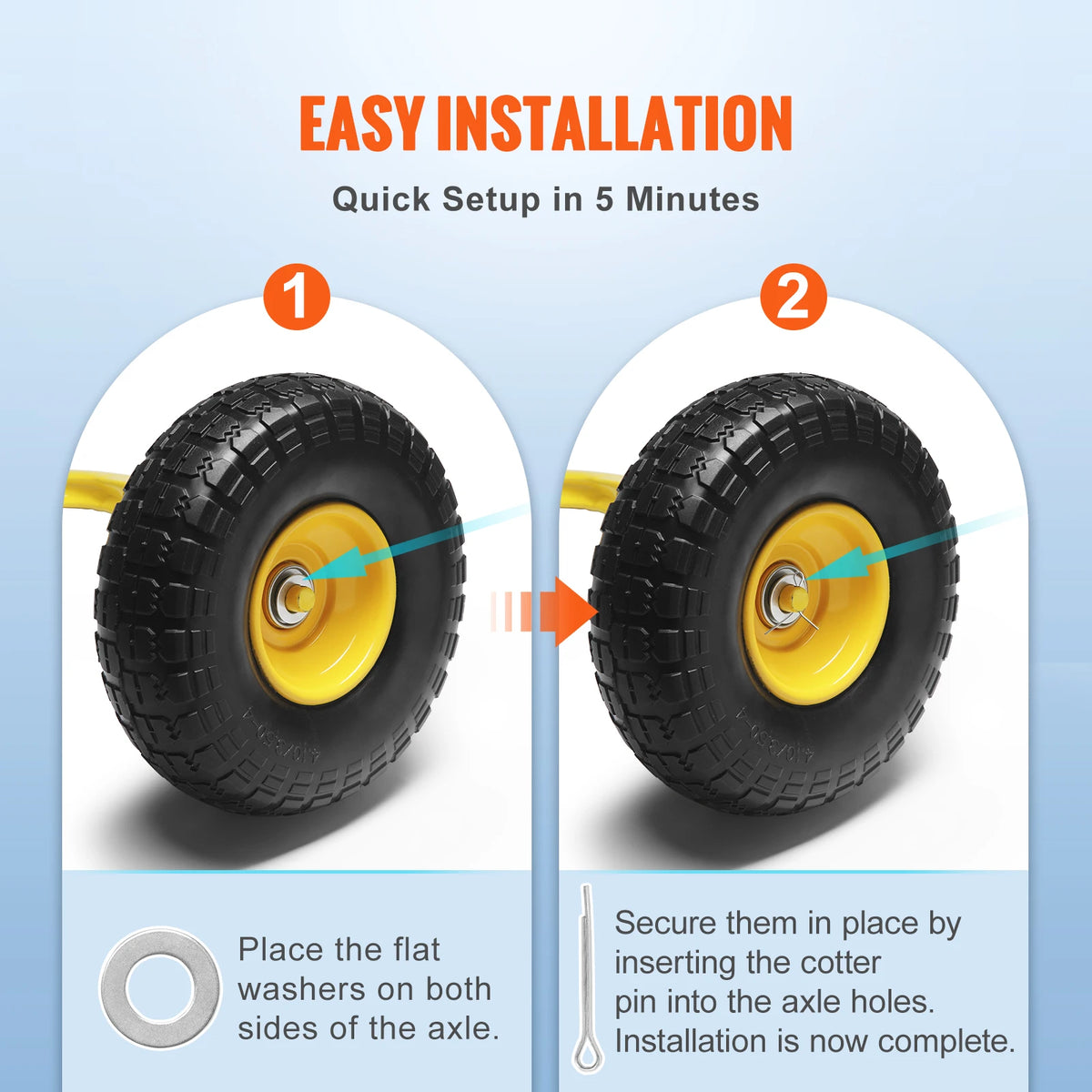 10" Solid PU Run-Flat Wheels with Metal Hub (2-Pack)