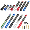 A collection of universal carbon fiber short radio antennas in various colors including black, blue, red, and silver.