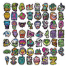 A collection of 55 colorful skull stickers featuring various designs and themes.