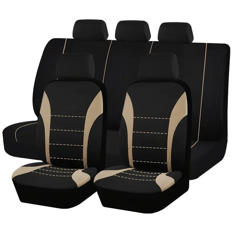 Black memory foam seat cushions with tan accents for car, SUV, truck, and van