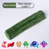 A bundle of moss green pipe cleaners used for crafts, shown alongside various small animal figures.