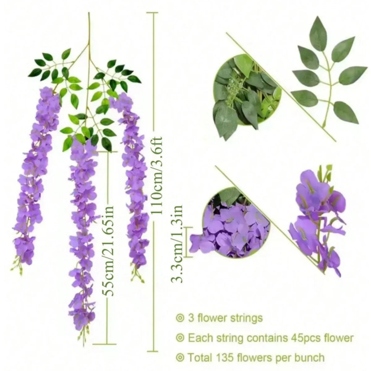Artificial Wisteria Vine Garland for Wedding & Home Décor