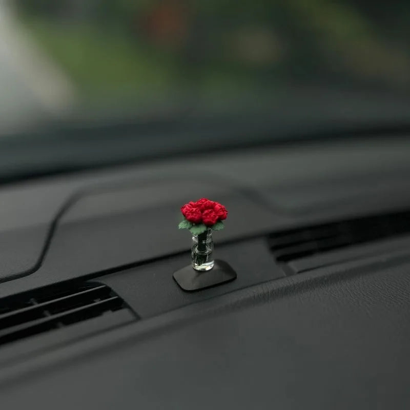 Mini Rose and Sunflower Car Dashboard Vase Decor