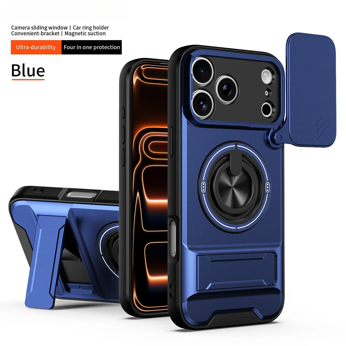 Rotating Magnetic Ring Phone Case with Kickstand for iPhone