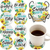 A set of eight ocean-themed diamond art coasters with a holder, featuring designs like Grateful, Bless Our Home, and Sweet Ho