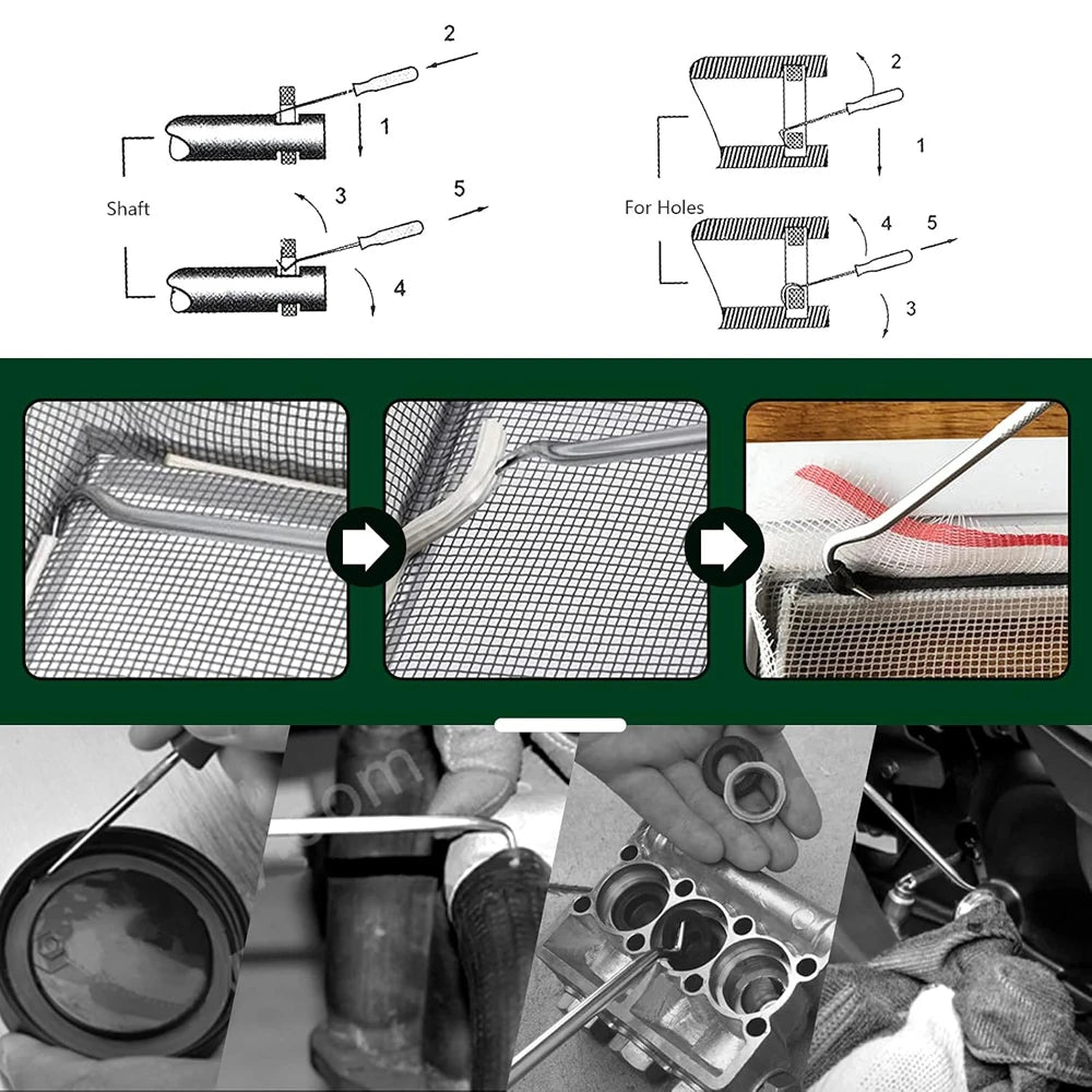 4-Piece Oil Seal Hook Removal Tool Set for O-Rings and Gaskets