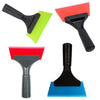 A set of three plastic scrapers for soft cowhide car wrap and film installation, featuring black, lime green, and red blades.
