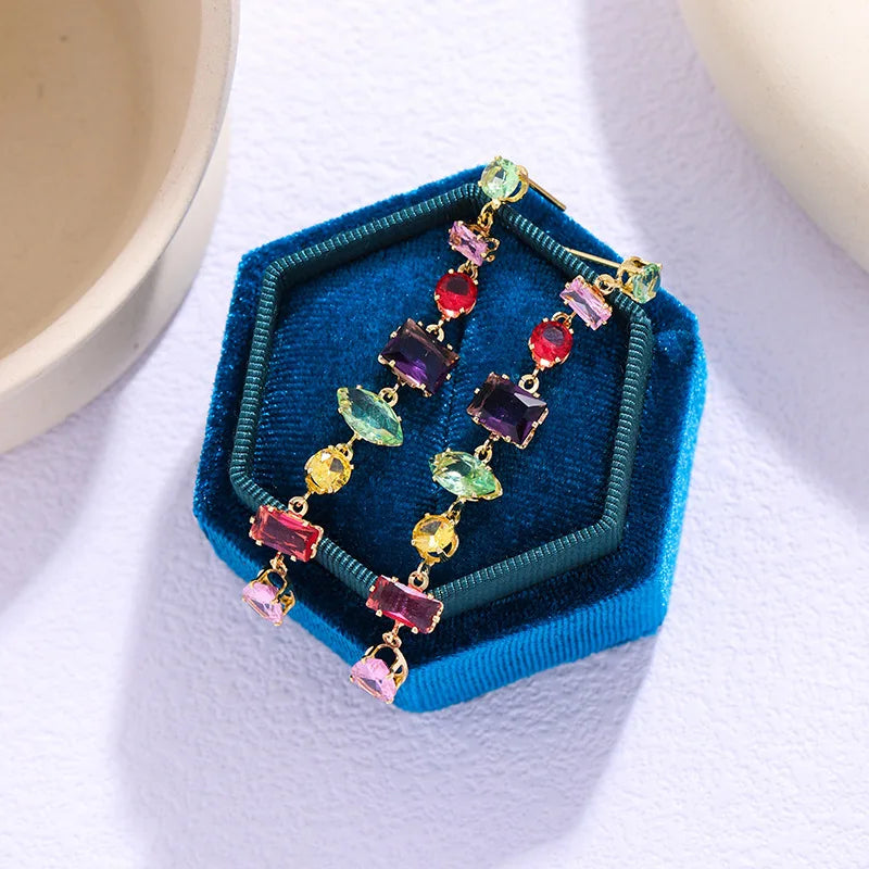 Colorful Crystal Choker Necklace with Gold Plating