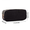 Black leopard print double-zip pencil case with gold trim and dimensions 21cm x 9cm.