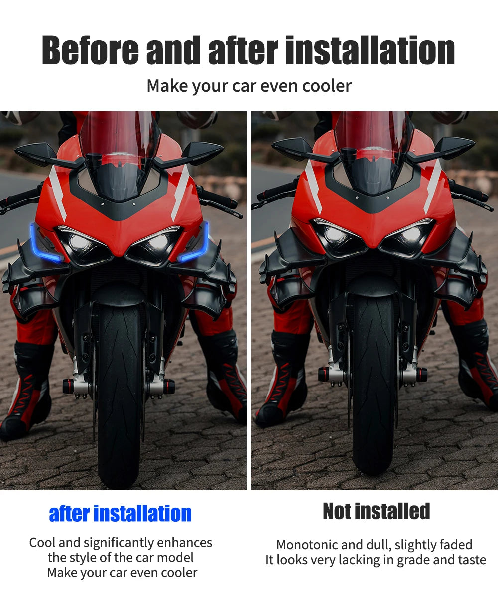 Motorcycle Front Side Spoiler Winglets with LED Light