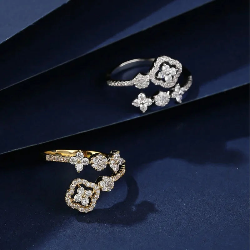 Asymmetrical Clover Moissanite Ring in 14K Gold Filled