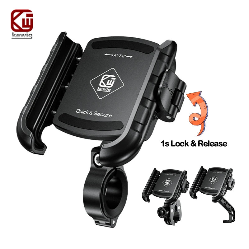 Black quick-release phone mount for motorcycles and bikes with a 1s lock and release feature