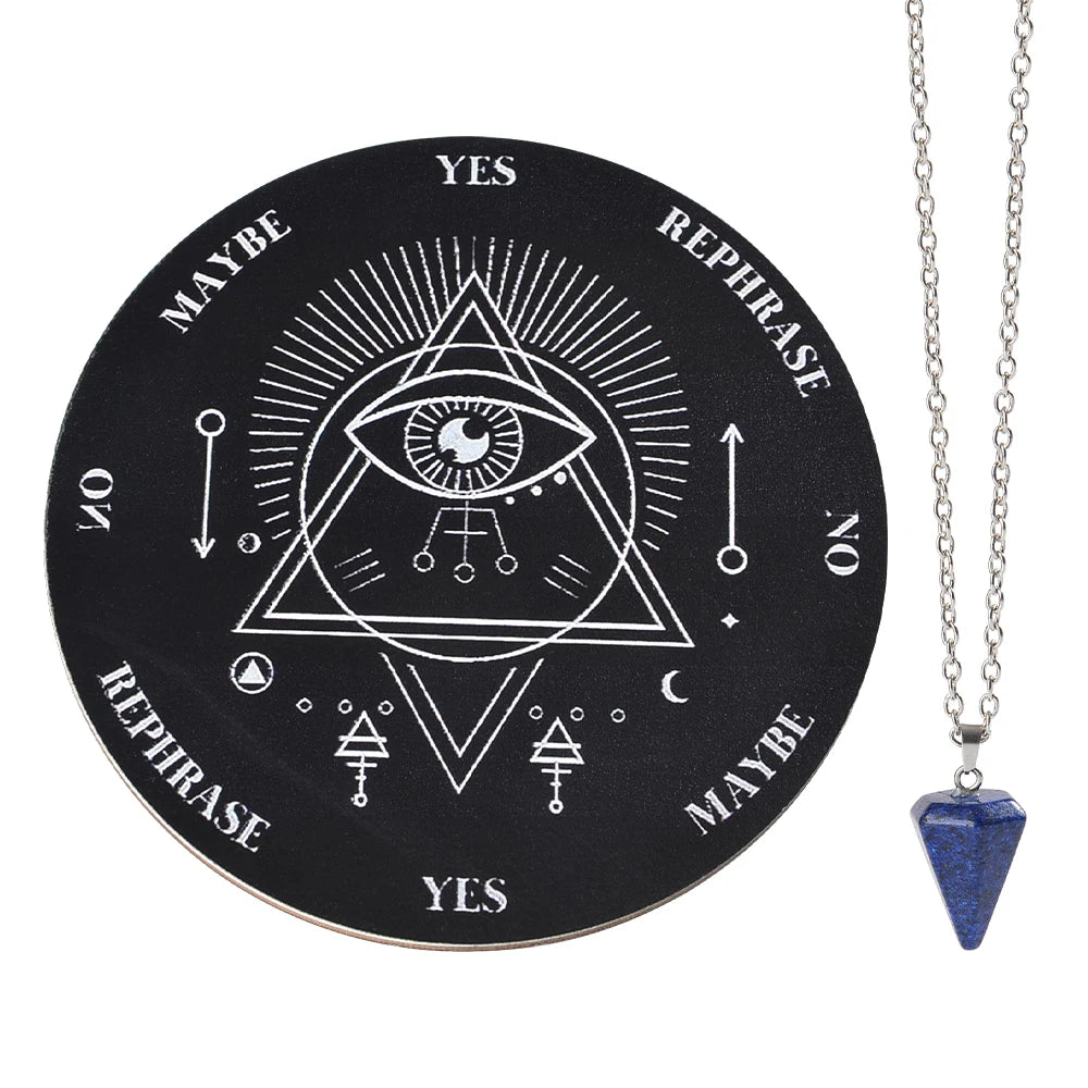 Wooden Divination Pendulum Board with Crystal Necklace