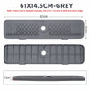 Grey silicone faucet mat with a sloped design and cuttable sink splash guard