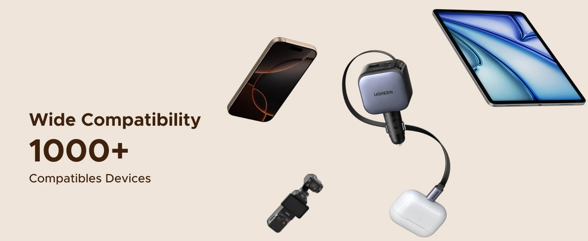 145W USB-C & USB-A Car Charger with Retractable Cable