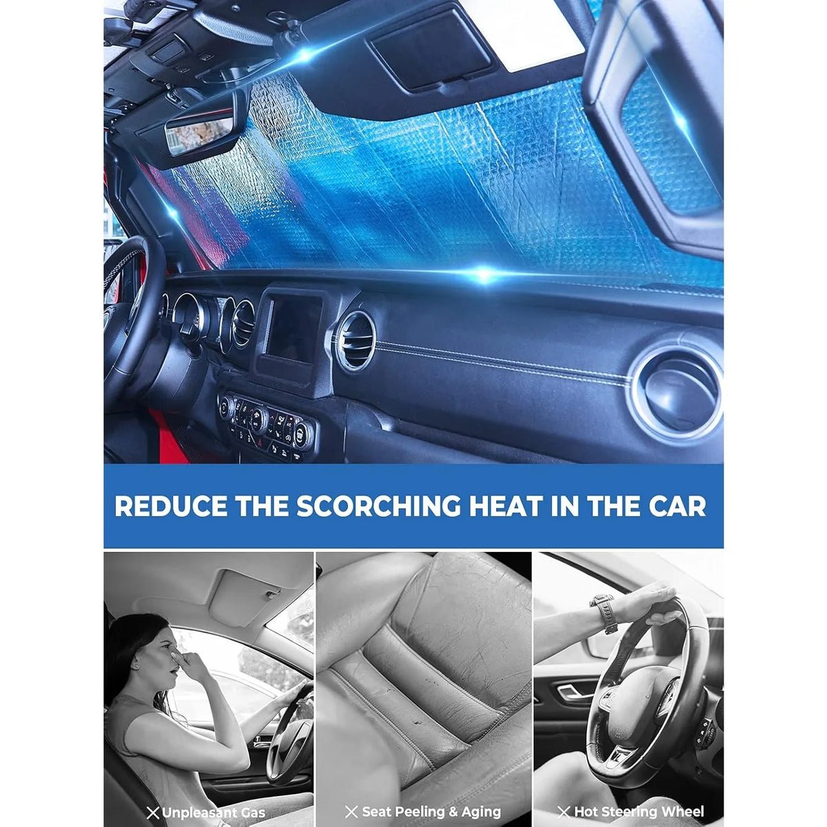 Custom-fit windshield sunshade for Jeep Wrangler JL and Gladiator JT