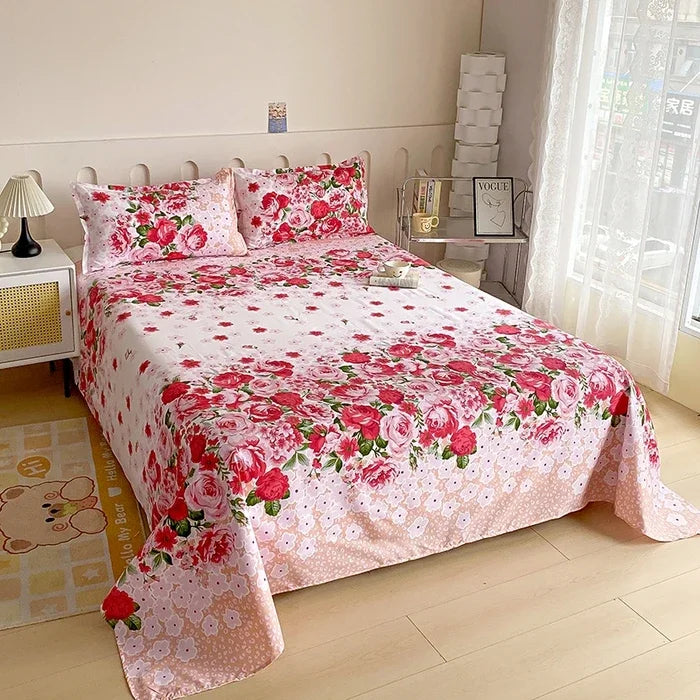 Red Floral Printed Flat Bed Sheet – Soft & Breathable