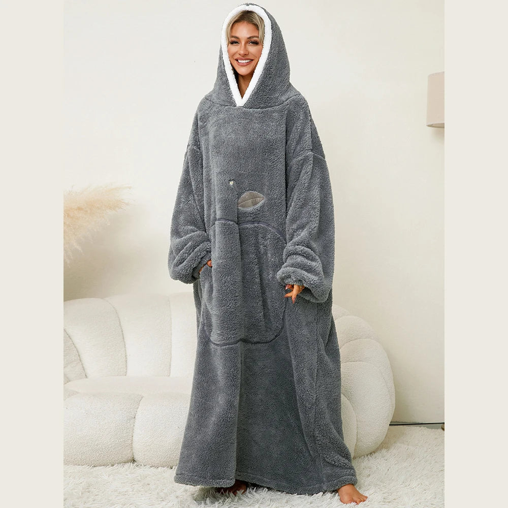 Oversized Wearable Fleece Blanket Hoodie with Sleeves
