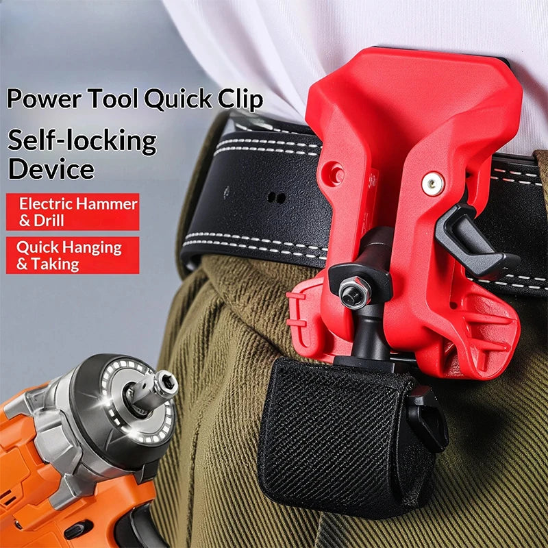 Self-Locking Drill Holder with Quick-Release Belt Clip