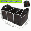 Black foldable car trunk organizer with three compartments shown from the side.
