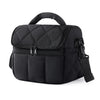 Black quilted insulated leakproof nylon lunch bag with a carrying handle