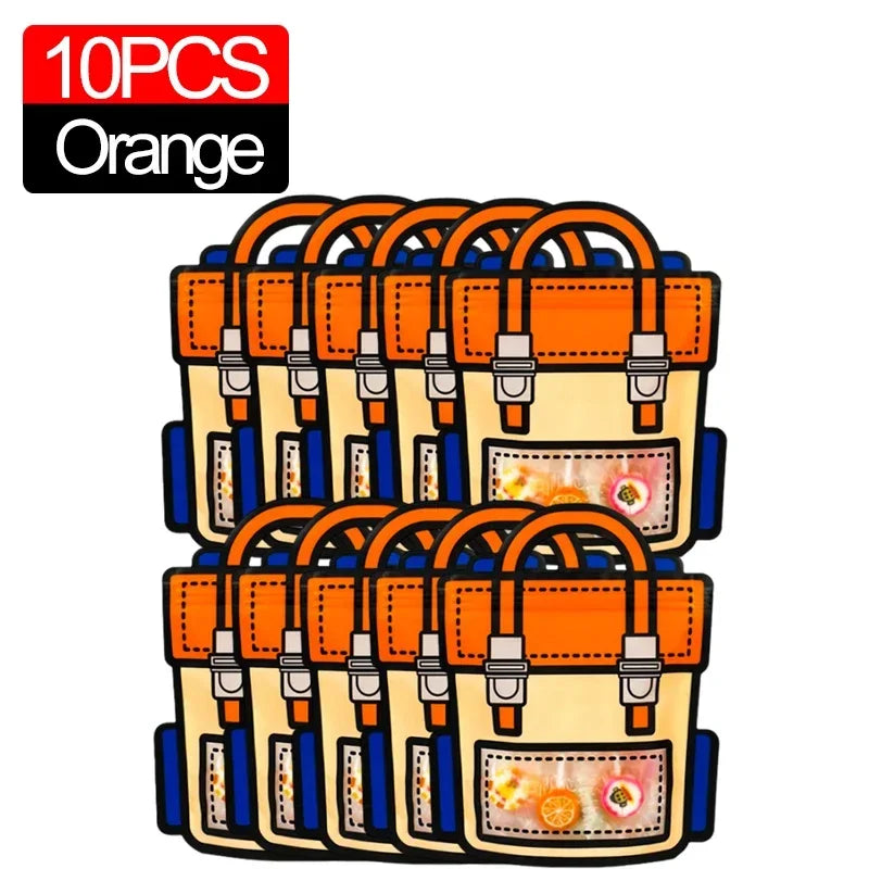 Ten orange cartoon backpack goodie bags for kids party favors