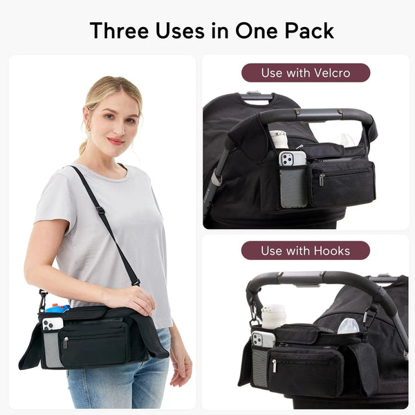 Universal Stroller Organizer with Insulated Cup Holders and Detachable Phone Bag