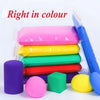 A collection of brightly colored air dry clay modeling tools and shapes for kids.