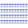 A set of 12 white rotating kitchen faucet water filters with blue splash guards arranged in a row.